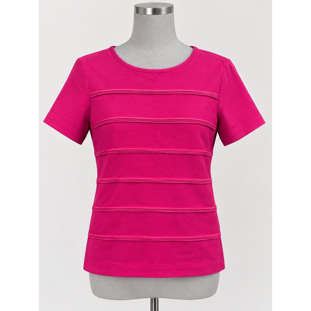 J. Crew Factory Large SS Top Pink Pintuck Fuchsia Party Holiday Classic